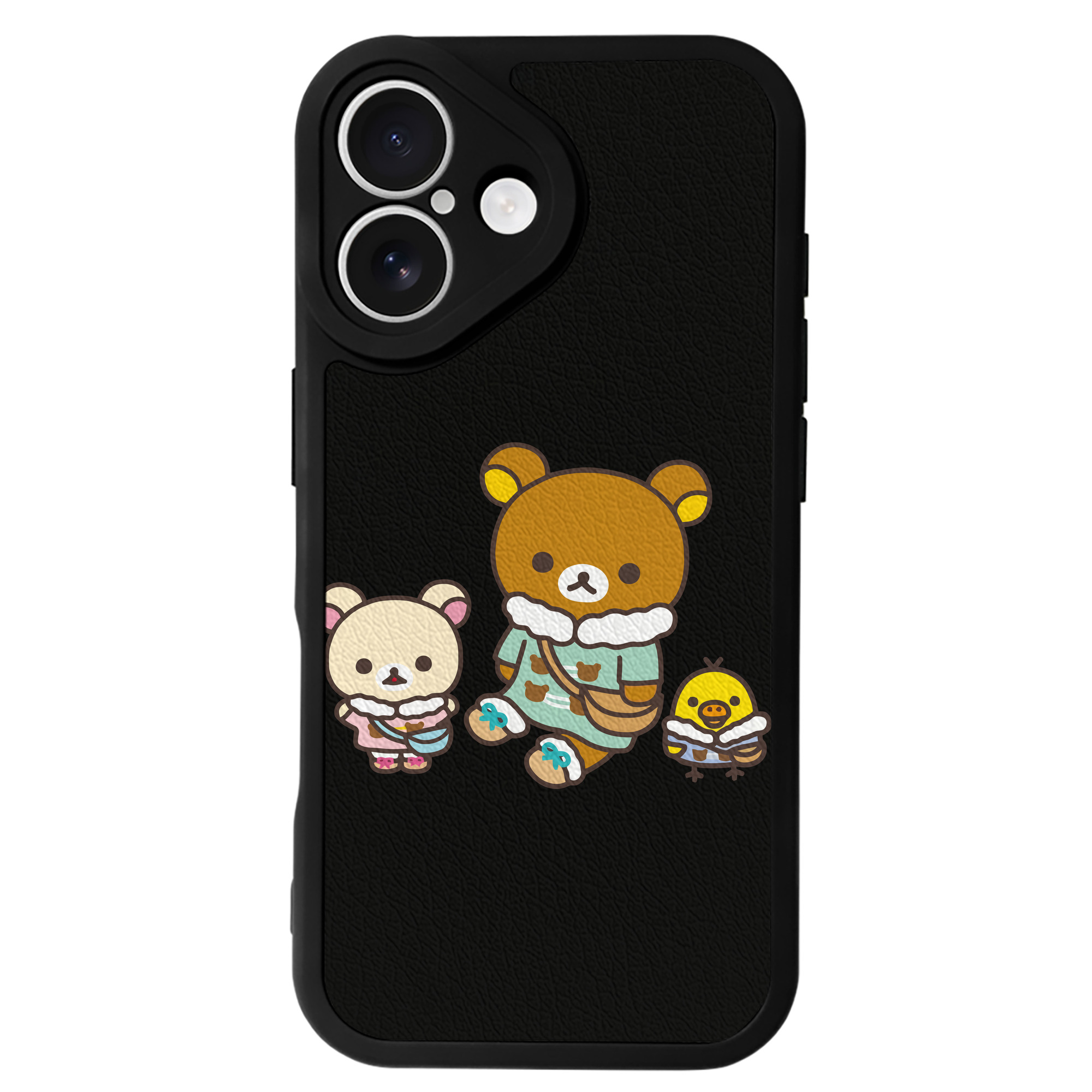 （画像用） リラックマ リラックマ キイロイトリ Rilakkuma Korilakkuma Kiiroitori 【iPhone 16シリーズ対応】シリコンスマホケース（レザー調） 材質：シリコン